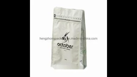 Impressão personalizada de fundo plano de plástico biodegradável Bolsa de pé Ziplock Embalagem Sacos de café com válvula