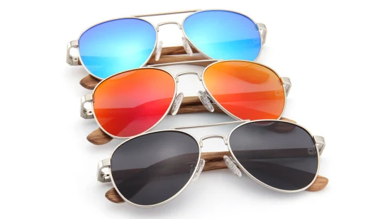 Réplicas Designer Fábrica Personalizada Moda OEM Logotipo Personalizado Espelho Armação de Metal 2023 Bambu Ponte Dupla Piloto 2022 Sun Glsses Shades Polarized Wood Sunglasses